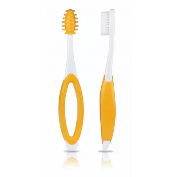 Kidsme 3-Stufen Baby-Zahnbürsten-Set mit Sicherheitsschild, Aqua
