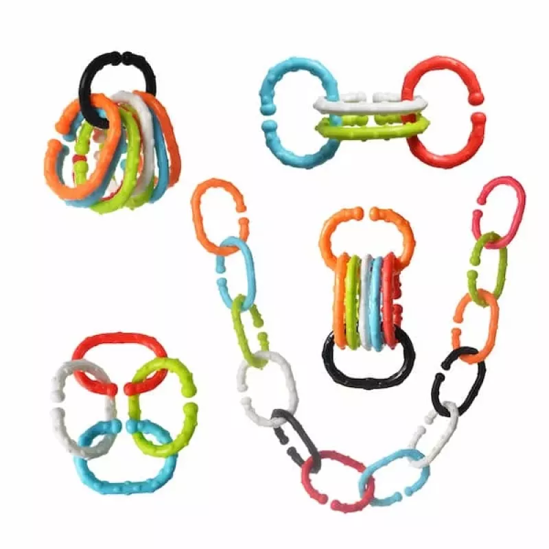 Kidsme Stage Beißring-Kette, 3M+, lebensmittelechtes Silikon, BPA-frei, 3er-Set Glieder, verschiedene Farben