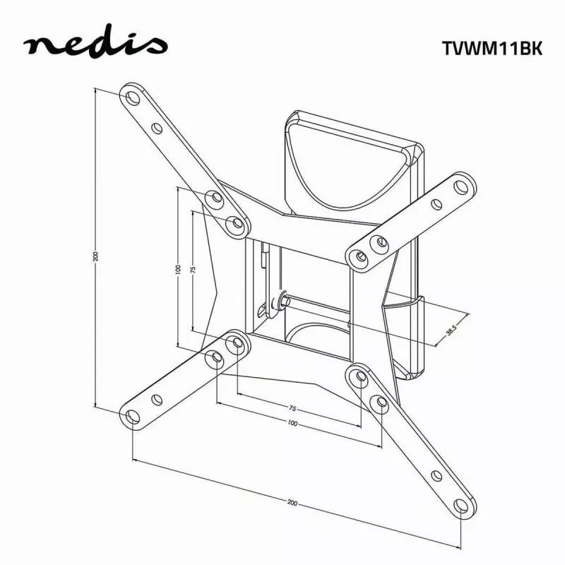 Nedis Vollbewegliche TV-Wandhalterung für 32-65 Zoll Bildschirme, 35 kg, VESA bis 400x400, Schwarz