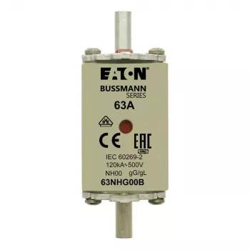 Eaton 63NHG00B NH-Sicherungseinsatz 63 A 500 V AC gG Größe 00 mit mechanischer Anzeige (3er-Pack)