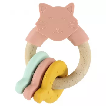 TRIXIE Holz- und Silikon-Beißring für Katzen, mit Katzenminze, 13 cm