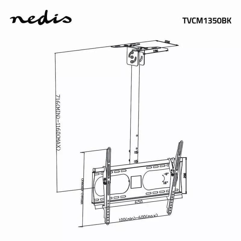 Nedis TVCM1350BK Full-Motion TV-Wandhalterung für 32-65 Zoll Bildschirme, VESA 400x400, 35 kg, Schwarz