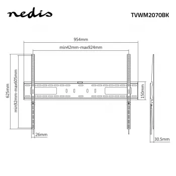 Nedis feste TV-Wandhalterung für 60-100 Zoll Bildschirme, max. 75 kg, VESA 200x200 bis 800x400, Schwarz