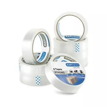 Rapesco 1808 Transparentes Klebeband 25,5 mm x 66 m, 8 Rollen