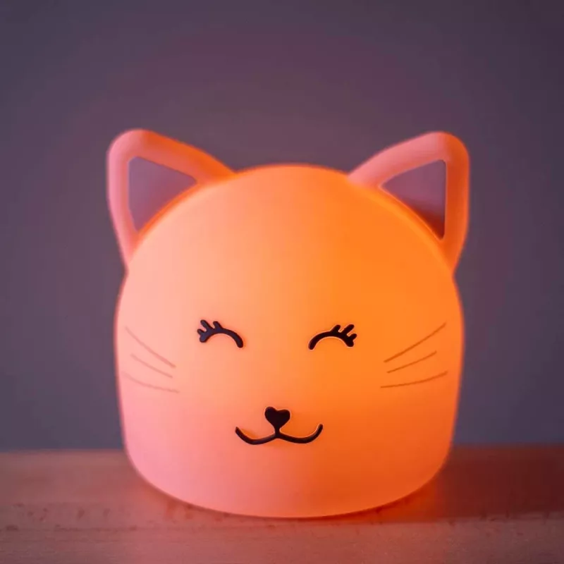 Trixie Baby Nachttischlampe Katze - Wiederaufladbare LED-Silikonlampe mit Tipp-Sensor, Warmweiß & 7-Farbwechsel