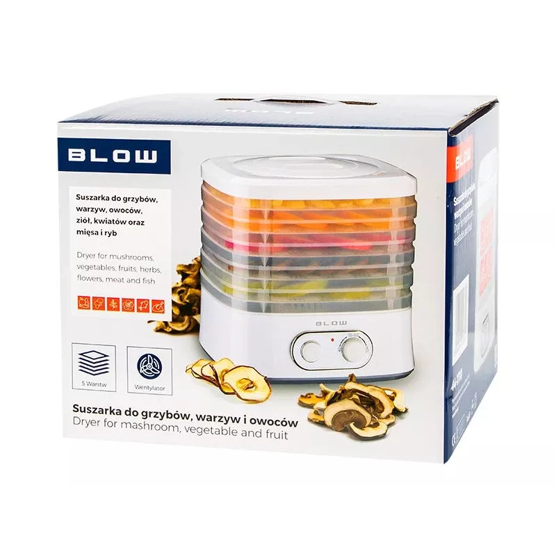 BLOW Dörrgerät für Pilze, Gemüse und Früchte, 5 Etagen, 250 W, Digitaler Timer und Temperaturregelung, Weiß