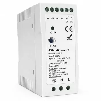 Qoltec DIN-Hutschienen-Netzteil 60W 24V 2,5A Weiß Slim