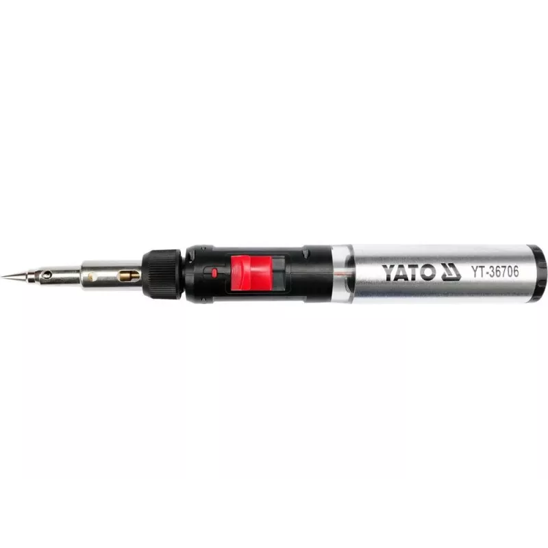 Yato YT-36706 Gaslötkolben 1300°C Butan-Brenner mit Heißluftgebläse, Schwarz/Rot/Edelstahl