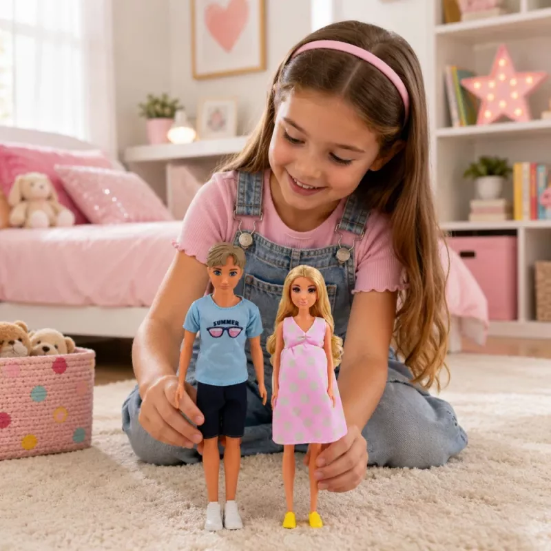 LEAN TOYS Anlily Family Puppenset: Schwangere Mutter, Vater, Baby, Säugling