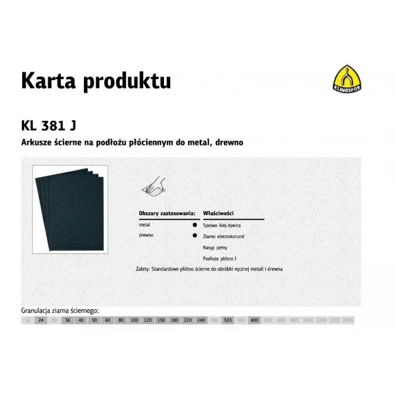 KLINGSPOR Schleifgewebeblatt P320 KL381J, 230 x 280 mm, 50er-Pack