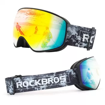 Rockbros SP284 Kinder-Skibrille Anti-Fog UV400 Graue Linse Roter Spiegel Schwarz