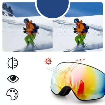 Rockbros SP284 Kinder-Skibrille Anti-Fog UV400 Graue Linse Roter Spiegel Schwarz