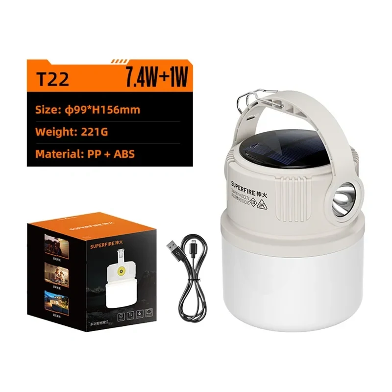 SUPERFIRE T22 wiederaufladbare LED-Campinglaterne mit Powerbank, 350 Lumen, Magnetfuß, Aufhängehaken, IP44