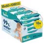 Pampers Aqua Baby Feuchttücher, 18 Packungen à 60, 1080 Stück, 99% reines Wasser, parfümfrei