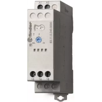 Finder 83.11.0.240.0000 Einschaltverzögertes Zeitrelais, 240V AC, 1 CO, 0,05s-100h, DIN-Schiene