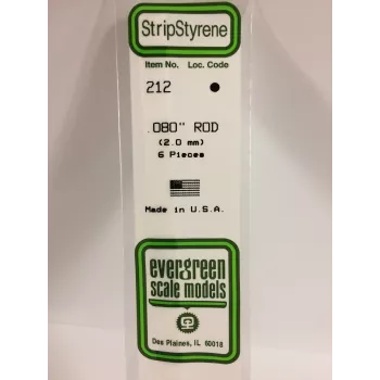 Evergreen 212 Polystyrol-Rundstab 2 mm x 350 mm, 6 Stück