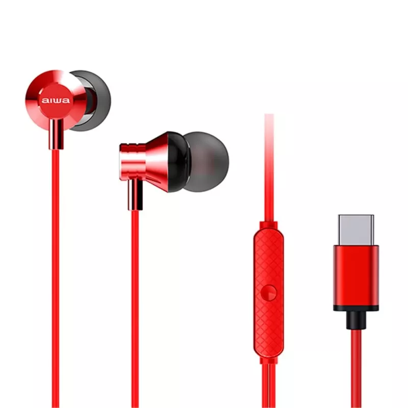 AIWA ESTM-50USB-C/RD In-Ear Stereo-Headset mit Mikrofon, USB-A, Rot