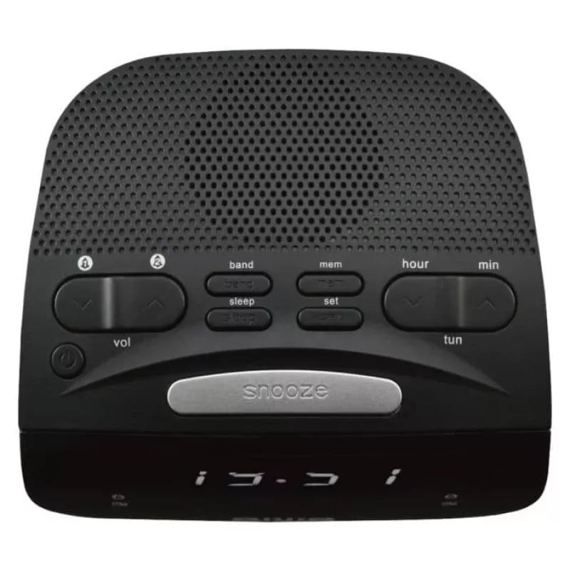 AIWA CR-15 Digitales FM-Uhrenradio mit Dual-Alarm, LED-Anzeige, Sleep-Timer - Schwarz