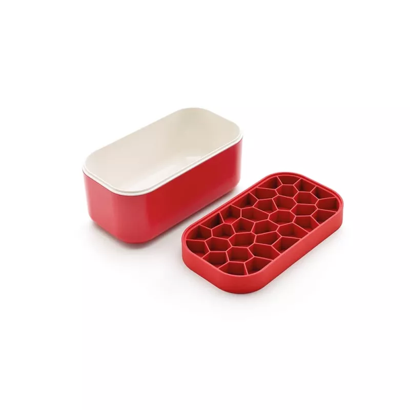 LEKUE Eisbox mit Deckel, Rot - 2,5L Eiswürfelform & Aufbewahrungsbehälter, macht 132 kleine Eiswürfel, Platin-Silikon & PP, BPA-frei, spülmaschinenfest