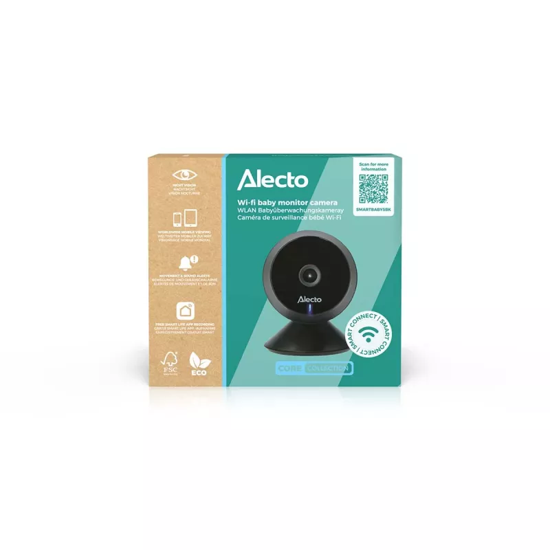 Alecto SMARTBABY5BK Digitales Video-Babyphone, 2,4 GHz FHSS, 2,4 inch Farb-LCD, Nachtsicht, Gegensprechfunktion, Temperatursensor, Schlaflieder, VOX, Schwarz