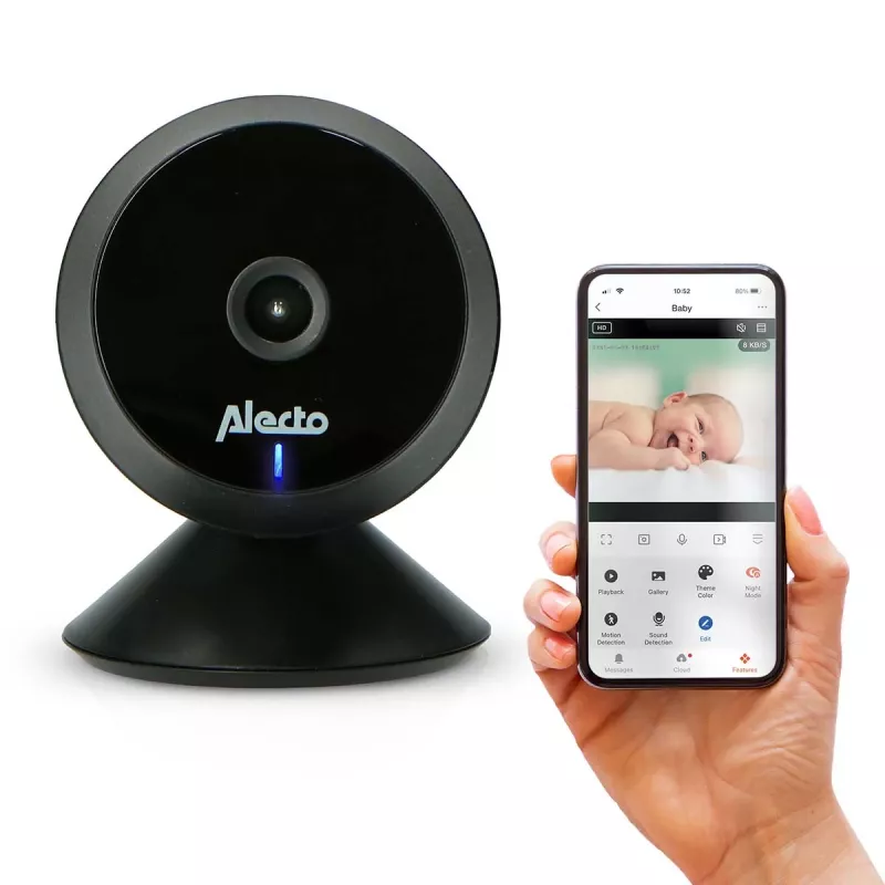 Alecto SMARTBABY5BK Digitales Video-Babyphone, 2,4 GHz FHSS, 2,4 inch Farb-LCD, Nachtsicht, Gegensprechfunktion, Temperatursensor, Schlaflieder, VOX, Schwarz