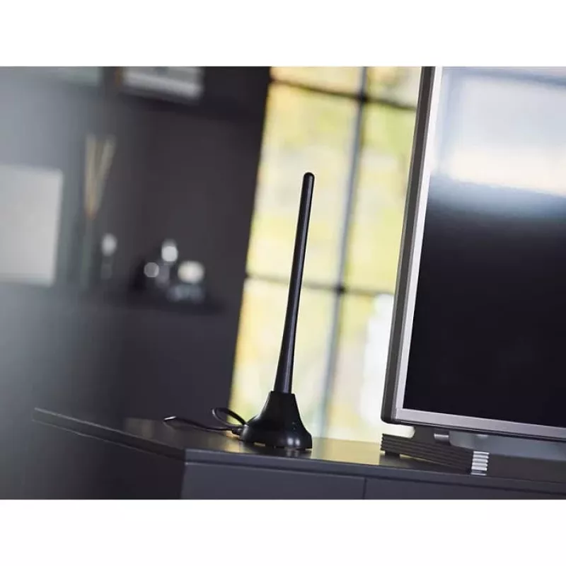 PHILIPS SDV5100/12 Zimmerfernsehantenne mit 18 dB Verstärkung, UHF/VHF/FM, Schwarz