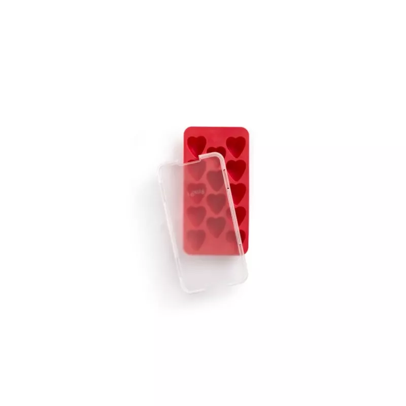 LEKUE Herz-Eiswürfelform mit Deckel, Rot, 18 Fächer, Platin-Silikon