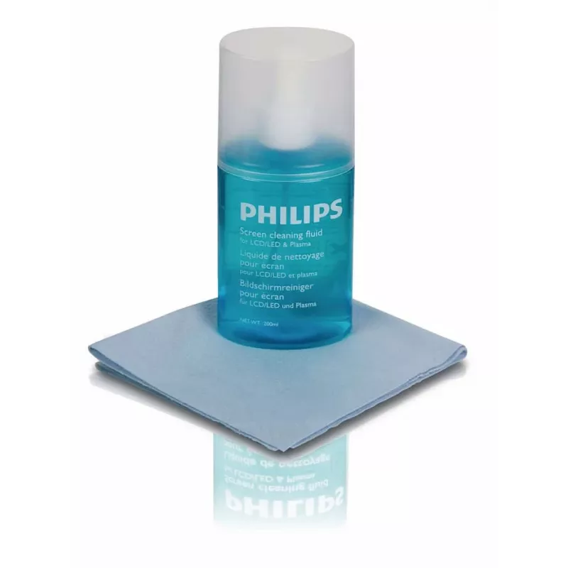 PHILIPS SVC1116B/10 Bildschirmreinigungs-Set für LED, LCD, Plasma, OLED, Smartphones, Tablets, Laptops, TVs - 200 ml Gel-Spray + Mikrofaser-Tuch