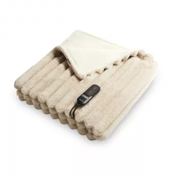 Duux Yentl Elektrische Decke Gestreiftes Kaninchen Kunstfell Beige 200x200 cm (DXOB01)