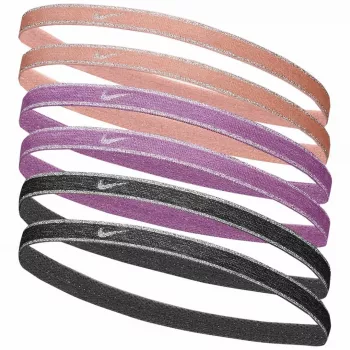 Nike Swoosh Sport Metallic Haargummis 6er-Pack – Pfirsich, Rosa, Grau
