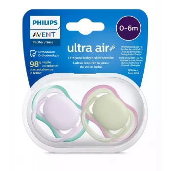 Philips Avent Ultra Air Schnuller 0-6 Monate, 2er-Pack, Mädchen Rosa/Lila, SCF085/24