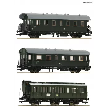 Roco 6200131 H0 DR Nebenbahnzug Set 2: 2x Personenwagen 2. Klasse Bip und 1x Abteilwagen 2. Klasse B3