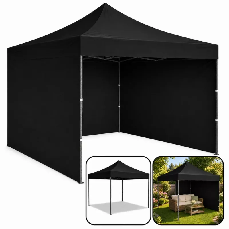 LEAN Express Gartenpavillon Gastronomie-Zelt Schwarz 3x3M