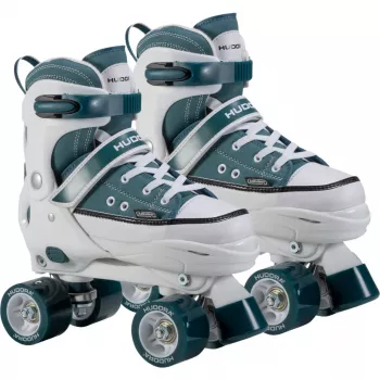 HUDORA Rollschuhe Größe 28-31, 2-in-1 Inline & Quad, Blau/Weiß Sneaker-Look