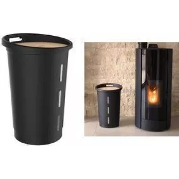 EDA Pellets-Aufbewahrungsbox, 38 Liter, schwarzer Kunststoff mit Holzdeckel, 20 kg Kapazität – 1 Stück (010478 NO)