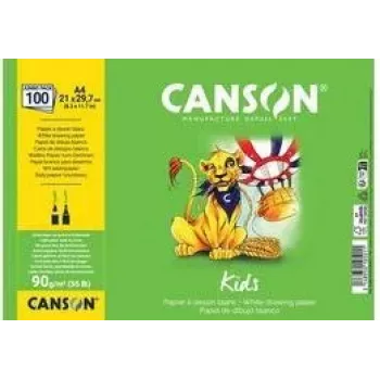 Canson Kids Zeichenpapierblock A4 90g/m² Weiß Leicht gekörnt 50 Blatt für Bleistift und Buntstift C629012000