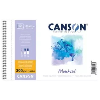 Canson Montval A4 Aquarellblock, 300 g/m², 12 Blatt, feine Körnung, Spiralbindung, mikroperforiert C200807160