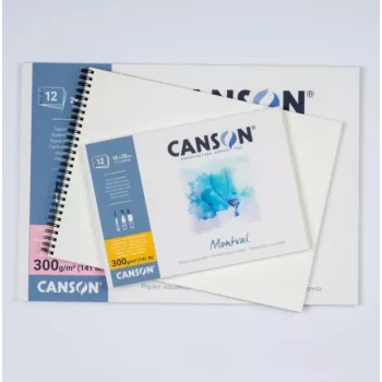 CANSON Montval A4 Aquarellblock, 300 g/m², 12 Blatt, feine Körnung, an der kurzen Seite geleimt C518408000