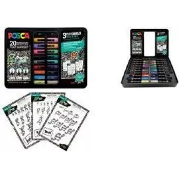 POSCA Pigment Marker Doodle Art Set, 20 Marker in Metallbox (6 x PC1MC, 7 x PC3M, 7 x PC5M) M POSCA/20 021