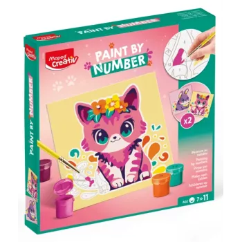 Maped Creativ Malen nach Zahlen Set Katze & Hase - 2 Vorgedruckte Tafeln, Acrylfarben, Pinsel, Ab 7 Jahren 907083