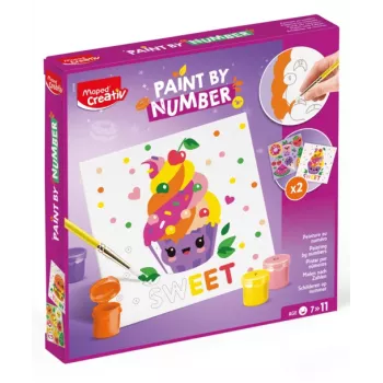 Maped Creativ Malen nach Zahlen Set Kawaii Food Sweet - 2 Vorbedruckte Leinwände, 10 Acrylfarben, Pinsel, Ab 7 Jahren 907088