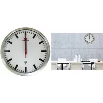 UNILUX STATION Funk-Wanduhr, 350 mm, silberner Bahnhofsstil, schwarze eckige Zeiger 400124567