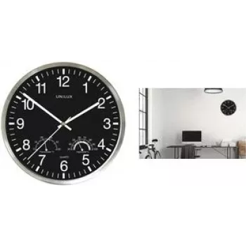 UNILUX WETTY Wanduhr 300 mm Schwarz mit Thermometer und Hygrometer 400140807
