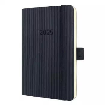 SIGEL Conceptum 2025 Wochenplaner A6 Schwarz Kunstleder Fadengebunden mit Stiftschlaufe, 2 Lesebändchen, Tasche & Kartenfach C2523