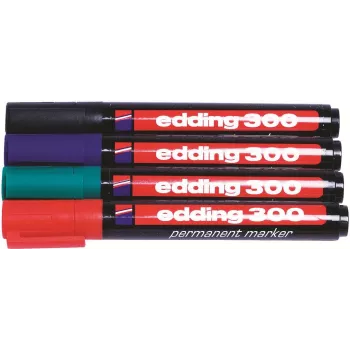 Edding 300-E4 Marker-Set, 4 Stk., Schwarz/Blau/Grün/Rot 4-300-4