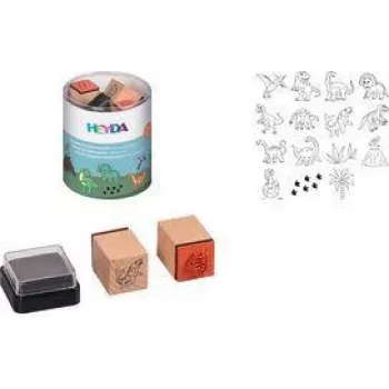 HEYDA Dinosaurier-Motivstempel-Set, 15 Klarstempel im runden Aufbewahrungsbehälter 20-48 884 76