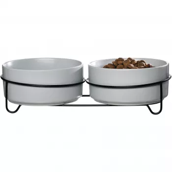 Ritzenhoff & Breker TARO Doppelter Hundenapf-Set, 880 ml, graues Steingut mit schwarzem Metallständer 450521