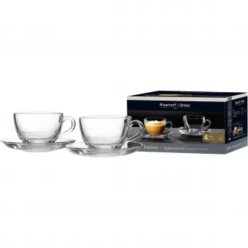 Ritzenhoff & Breker BARISTA Cappuccino-Set, 4-teilig, klares Glas, 220 ml Tassen, spülmaschinenfest 822021