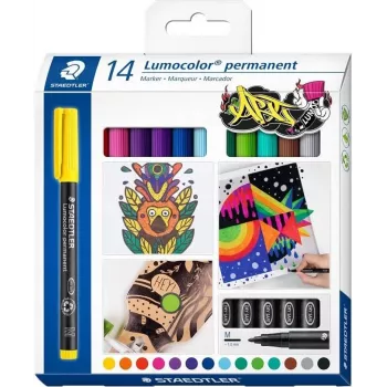 Staedtler Lumocolor Permanent Marker Set 317 C14 - 14 verschiedene Farben, feine Spitze 0,6 mm