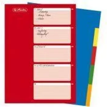 HERLITZ A4 Kunststoff-Register, 10-teilig, blanko, sortierte Farben, PP 0,12 mm, Mehrfachlochung, mit Deckblatt (10715415)